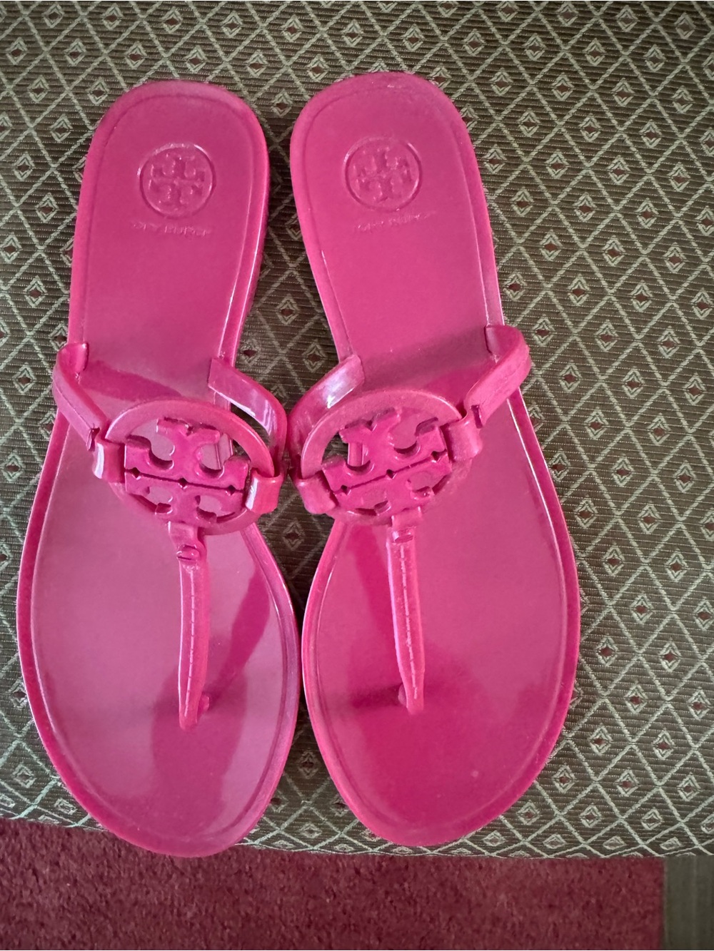 Tory Burch Hot Pink Jelly Thong Sandals with Logo Medallion